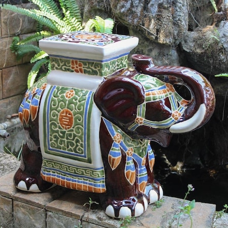 International Caravan Porcelain Elephant Stool, Brown Mix - Large VH016A-C-LG-016